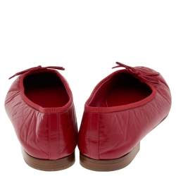 Pre Owned Chanel Red Leather CC Bow Ballet Flats Size 40.5