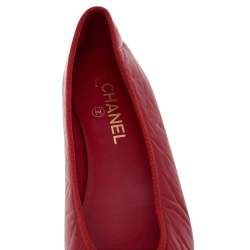 Pre Owned Chanel Red Leather CC Bow Ballet Flats Size 40.5