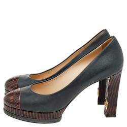 Pre Owned Chanel Grey/Brown Leather Cap Toe Platform Pumps Size 40