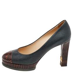 Pre Owned Chanel Grey/Brown Leather Cap Toe Platform Pumps Size 40