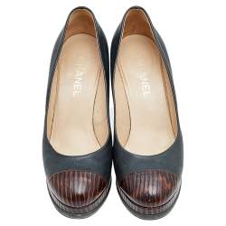 Pre Owned Chanel Grey/Brown Leather Cap Toe Platform Pumps Size 40