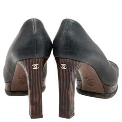 Pre Owned Chanel Grey/Brown Leather Cap Toe Platform Pumps Size 40