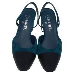 مملوكة مسبقًا Chanel Blue/Black Suede CC Slingback Sandals Size 40