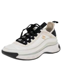 Unleash the Style: Chanel White/Black Neoprene CC Sneakers Size 41