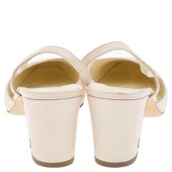 Pre Owned Chanel Blush Pink/ White Leather Block Heel Slingback Sandals Size 40.5