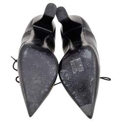 Chanel Black Brogue Leather CC Lace Up Oxford Booties Size 40