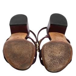 Pre Owned Chanel Burgundy Leather Chain Embellished Block Heel Ankle-Strap Sandals Size 36