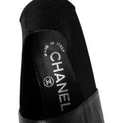 Pre Owned Chanel Black Leather, Fabric and Elastic Camellia Flats Size 37