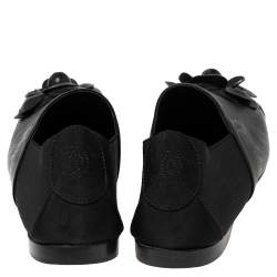 Pre Owned Chanel Black Leather, Fabric and Elastic Camellia Flats Size 37