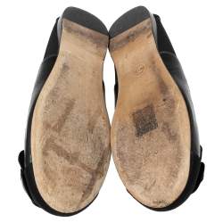Pre Owned Chanel Black Leather, Fabric and Elastic Camellia Flats Size 37