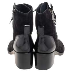 Chanel Black Suede And Leather Combat Lace Up Boots Size 38