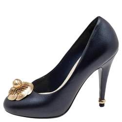 Pre Owned Chanel Black Leather Camellia Pumps Size 36