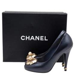 Pre Owned Chanel Black Leather Camellia Pumps Size 36
