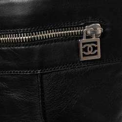 Chanel Black Leather CC Zipper Detail Moto Boots Size 39.5 
