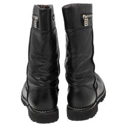 Chanel Black Leather CC Zipper Detail Moto Boots Size 39.5 