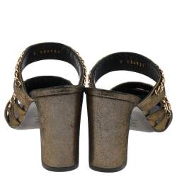 Chanel Metallic Gold Suede Chain Link Slide Sandals Size 37.5