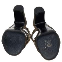 Chanel Metallic Gold Suede Chain Link Slide Sandals Size 37.5