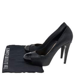 Chanel Black Textured Leather CC Cap Toe Pumps Size 38.5
