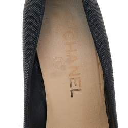 Chanel Black Textured Leather CC Cap Toe Pumps Size 38.5