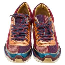 Chanel Multicolor Patent Leather And Tweed CC Low Top Sneakers Size 38.5