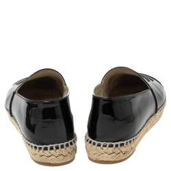 Chanel Black Patent Leather CC Cap Toe Espadrille Flats Size 39