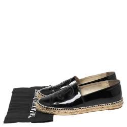 Chanel Black Patent Leather CC Cap Toe Espadrille Flats Size 39