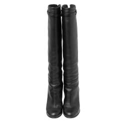 Chanel Black Leather CC Knee High Slip On Boots Size 37