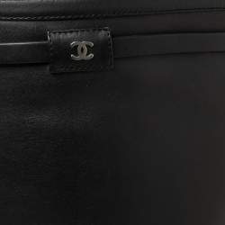 Pre Owned Chanel Black Leather CC Knee High Slip On Boots Size 37