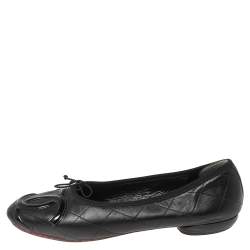 Chanel Black Quilted Leather And Patent CC Ligne Cambon Ballet Flats Size  40 Chanel