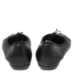 Pre Owned Chanel Black Quilted Leather And Patent CC Ligne Cambon Ballet Flats Size 40