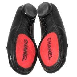 Pre Owned Chanel Black Quilted Leather And Patent CC Ligne Cambon Ballet Flats Size 40