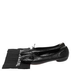 Pre Owned Chanel Black Quilted Leather And Patent CC Ligne Cambon Ballet Flats Size 40