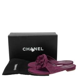 Pre Owned صندل سلايد فلات شانيل سويدي أرجواني مزين كاميليا مزخرف شعار الماركة سي سي مقاس 40