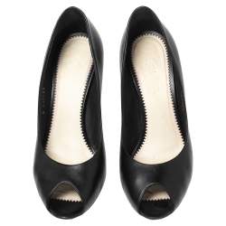 Pre Owned Chanel Black Leather CC Peep Toe Pumps Size 39