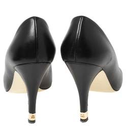 Pre Owned Chanel Black Leather CC Peep Toe Pumps Size 39