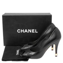 Pre Owned Chanel Black Leather CC Peep Toe Pumps Size 39