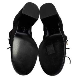 Chanel Black Suede and Patent Leather Pearl Detail Block Heel Oxford Pumps Size 39