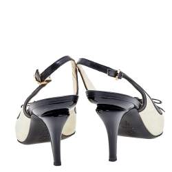 Chanel Off White/Black Leather Cap Toe Slingback Sandals Size 38 