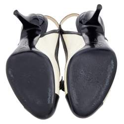Chanel Off White/Black Leather Cap Toe Slingback Sandals Size 38 