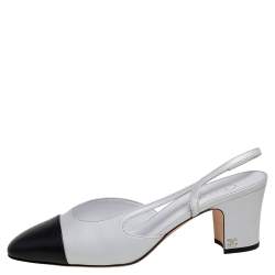 Chanel White/Black Leather CC Slingback Sandals Size 40.5 Chanel