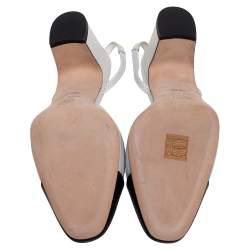 مملوكة مسبقًا Chanel White/Black Leather CC Slingback Sandals Size 40.5