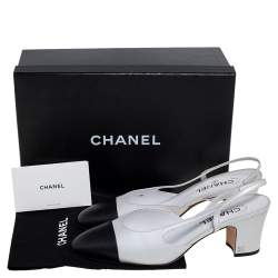 مملوكة مسبقًا Chanel White/Black Leather CC Slingback Sandals Size 40.5