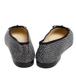 Pre Owned Chanel Black Textured Leather and Karung Leather CC Cap Toe Bow Ballet Flats Size 40.5 