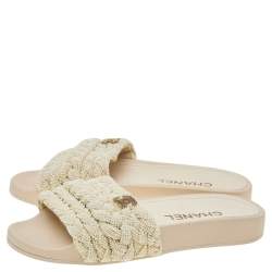 Pre Owned Chanel White Pearl CC Flat Slides Size 36