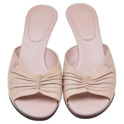 Chanel Light Pink Leather Open Toe Mule Sandals Size 39