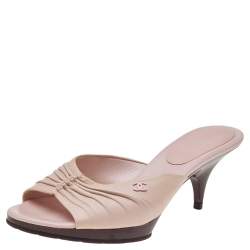 Chanel Light Pink Leather Open Toe Mule Sandals Size 39