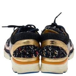 Pre Owned Chanel Multicolor Tweed And Leather Low Top Sneakers Size 36