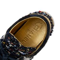 Pre Owned Chanel Multicolor Tweed And Leather Low Top Sneakers Size 36
