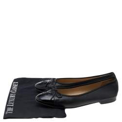 Pre Owned Chanel Black Leather CC Cap Toe Bow Ballet Flats Size 38.5