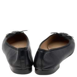 Pre Owned Chanel Black Leather CC Cap Toe Bow Ballet Flats Size 38.5